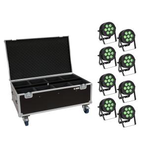 EUROLITE Set 8x LED IP PAR 7x9W SCL Spot + Custodia con ruote
